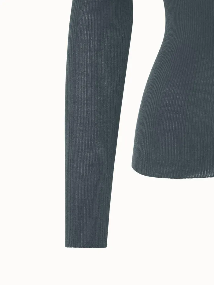 Cashmere Silk Fine Rib Mockneck Slate Women Akris Cashmere