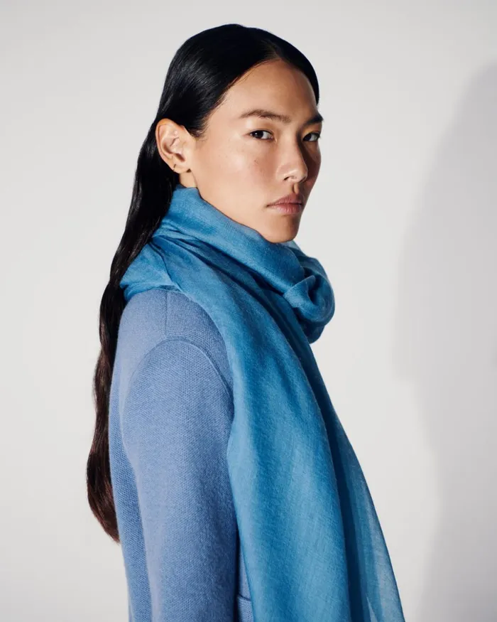 Cashmere Silk Scarf Light Denim Women Akris Cashmere