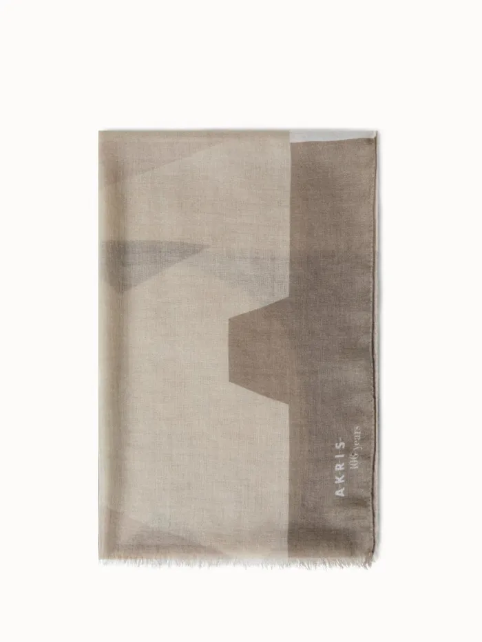 Cashmere Silk Scarf With Composed Letters Print Greigeclay Women Akris Cashmere