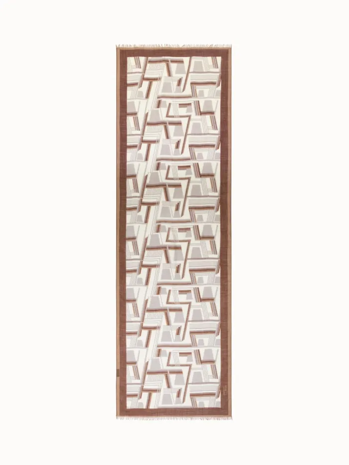 Cashmere Silk Scarf With Zig Zag Trapezoid Print Camelmulticolor Women Akris Cashmere