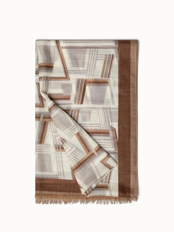 Cashmere Silk Scarf With Zig Zag Trapezoid Print Camelmulticolor Women Akris Cashmere