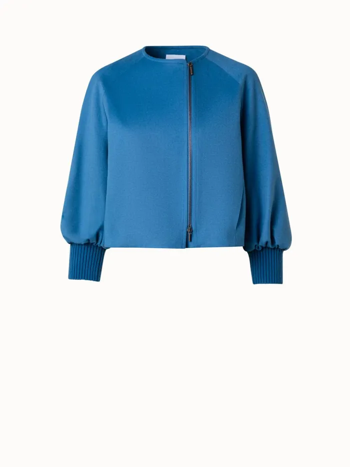 Cashwool Bomber Jacket With Volume Sleeves Medium Blue Denim Women Akris Cashmere