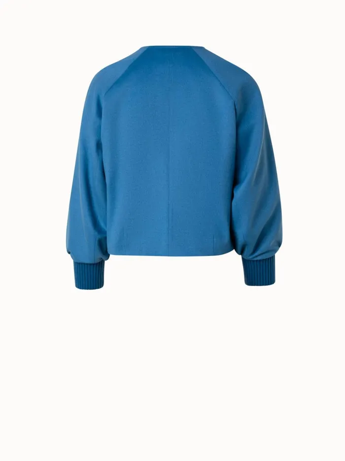 Cashwool Bomber Jacket With Volume Sleeves Medium Blue Denim Women Akris Cashmere