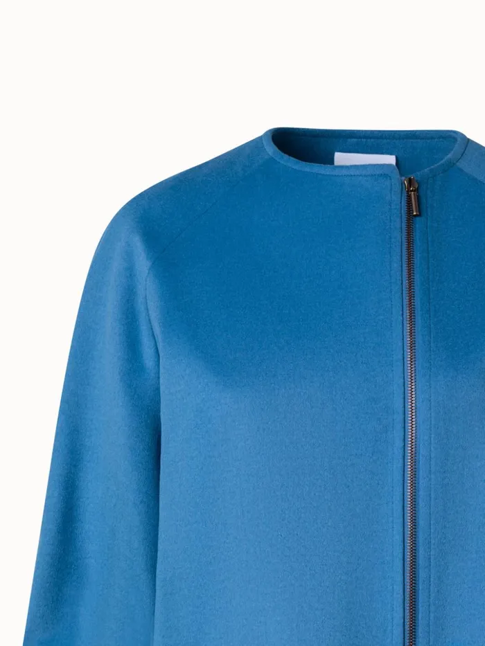 Cashwool Bomber Jacket With Volume Sleeves Medium Blue Denim Women Akris Cashmere