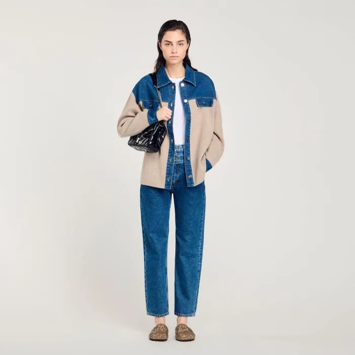 Coatigans Women SANDRO Denim And Knitwear Coatigan Beige