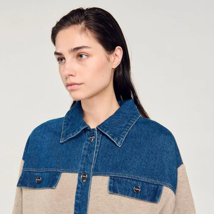 Coatigans Women SANDRO Denim And Knitwear Coatigan Beige
