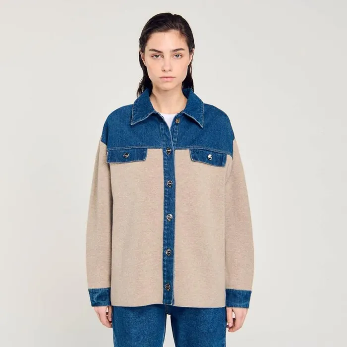 Coatigans Women SANDRO Denim And Knitwear Coatigan Beige