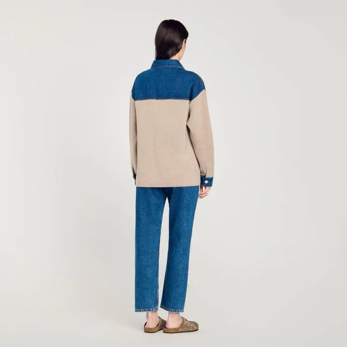 Coatigans Women SANDRO Denim And Knitwear Coatigan Beige
