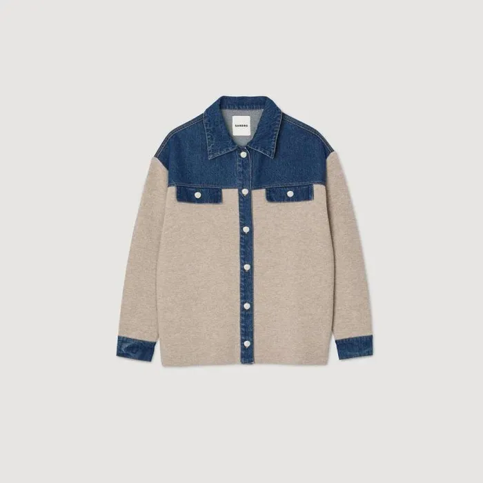 Coatigans Women SANDRO Denim And Knitwear Coatigan Beige