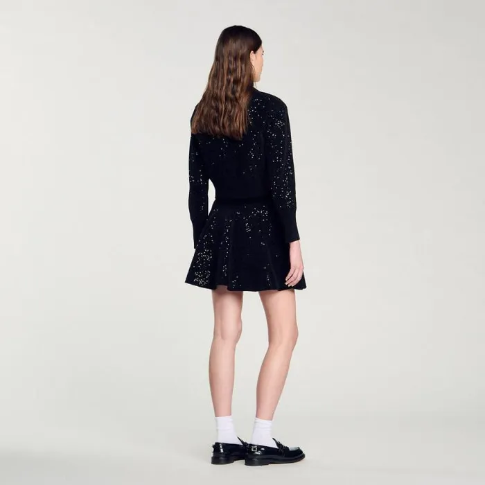 Coatigans Women SANDRO Sequinned Velvet Cardigan Black