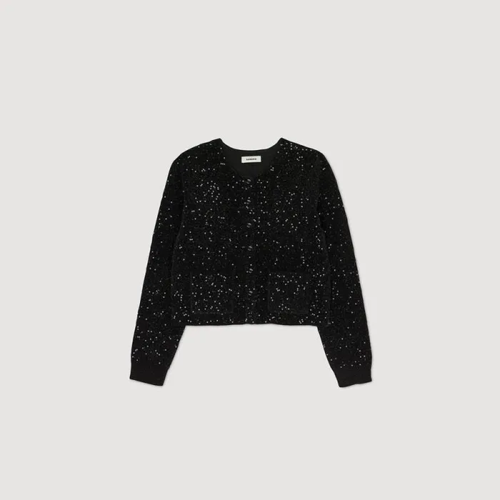 Coatigans Women SANDRO Sequinned Velvet Cardigan Black