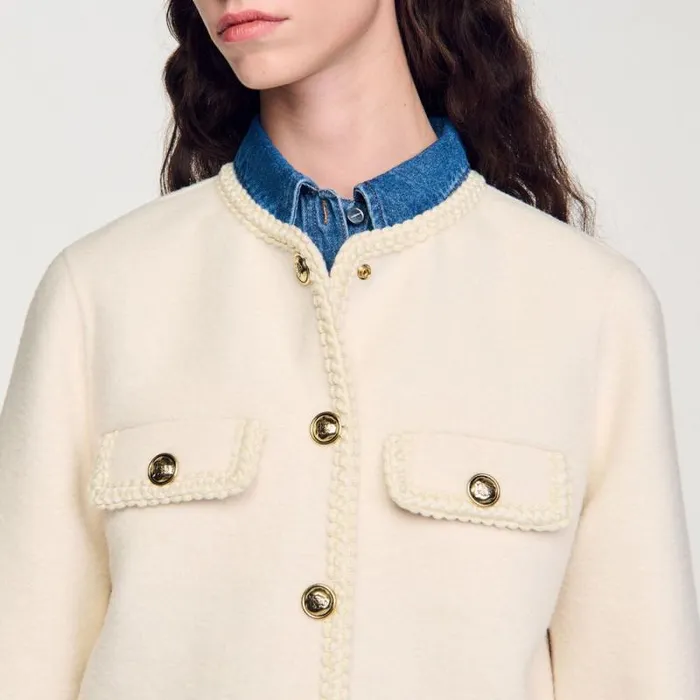 Coats and Trenches Women SANDRO Coat With Braided Trim Ecru