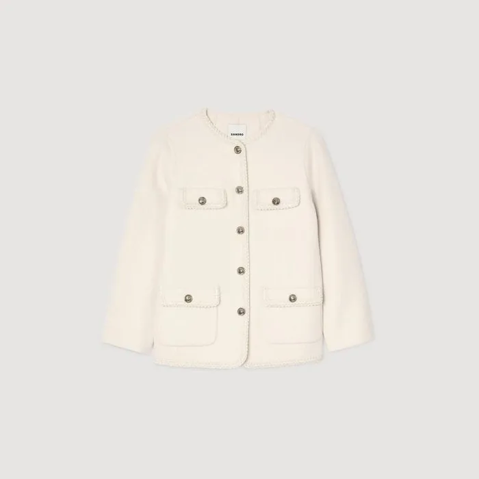 Coats and Trenches Women SANDRO Coat With Braided Trim Ecru