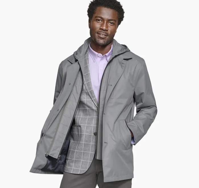 Coats Jackets and Vests Men Johnston and Murphy Upton WaterResistant Raincoat Gray