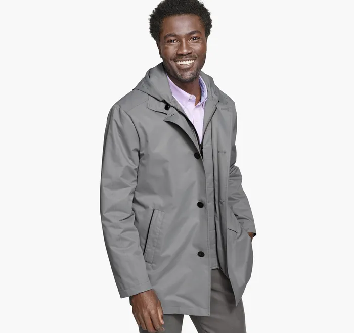 Coats Jackets and Vests Men Johnston and Murphy Upton WaterResistant Raincoat Gray