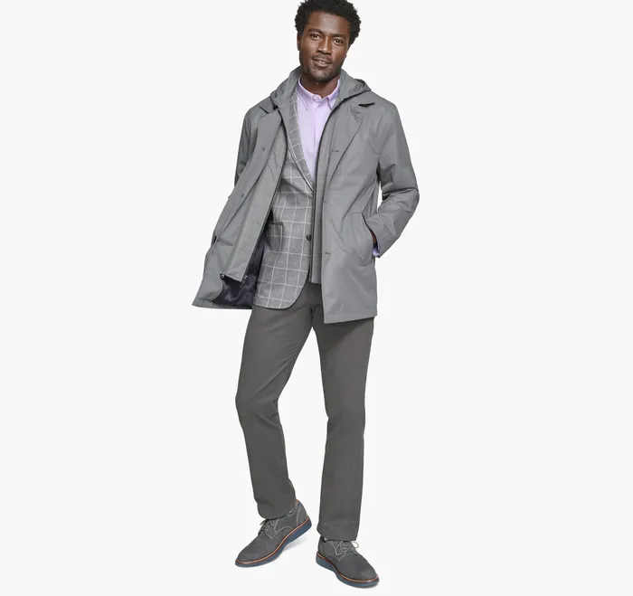 Coats Jackets and Vests Men Johnston and Murphy Upton WaterResistant Raincoat Gray
