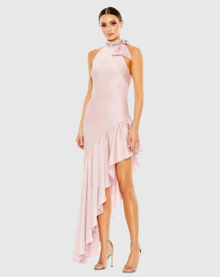 Cocktail Dresses Halter Neck Ruffled Asymmetrical Gown Rose 8211 Mac Duggal Women