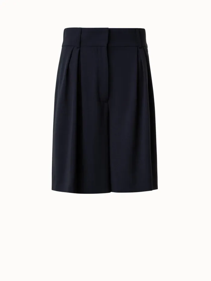 Cool Wool Pleated Bermuda Short Black Women Akris Pants