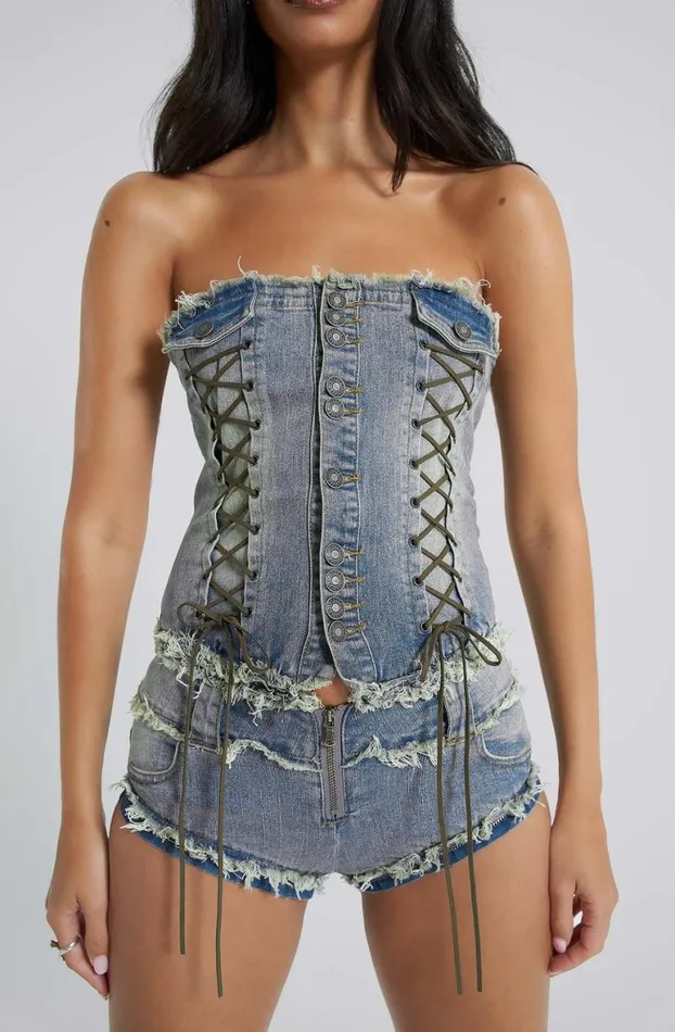 Corsets Women Jaded London Get Riding 5 In 1 Detachable Denim Jumpsuit