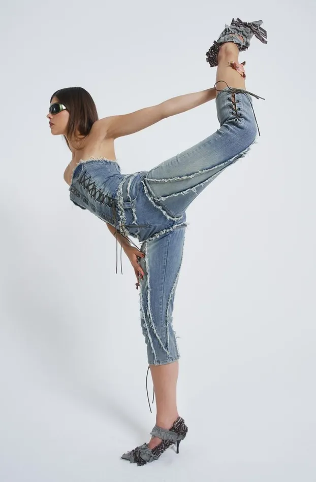 Corsets Women Jaded London Get Riding 5 In 1 Detachable Denim Jumpsuit