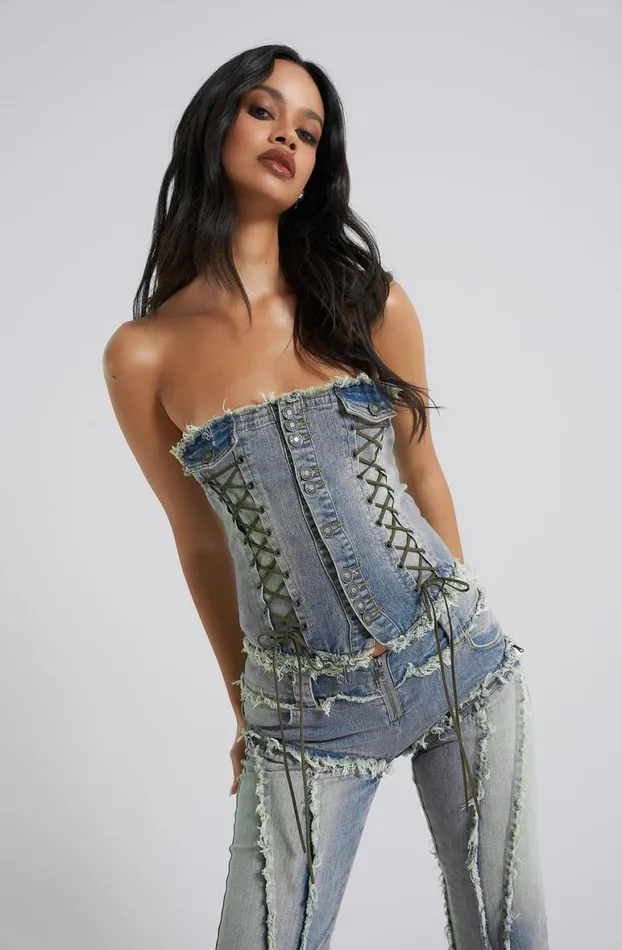Corsets Women Jaded London Get Riding 5 In 1 Detachable Denim Jumpsuit