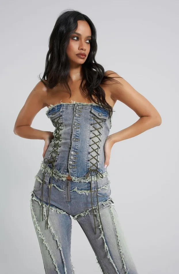 Corsets Women Jaded London Get Riding 5 In 1 Detachable Denim Jumpsuit