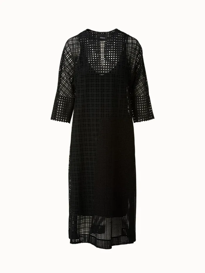Cotton Broderie Anglaise Midi Dress Black Women Akris Dresses