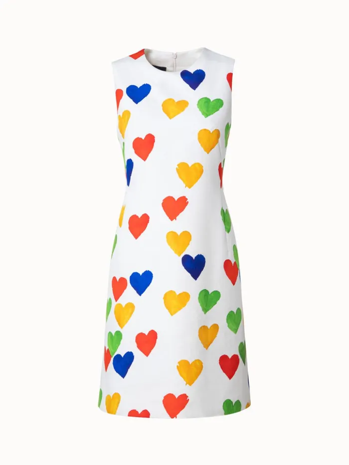 Cotton Silk DoubleFace Sheath Dress With Hearts Print Ecrumulticolor Women Akris Dresses