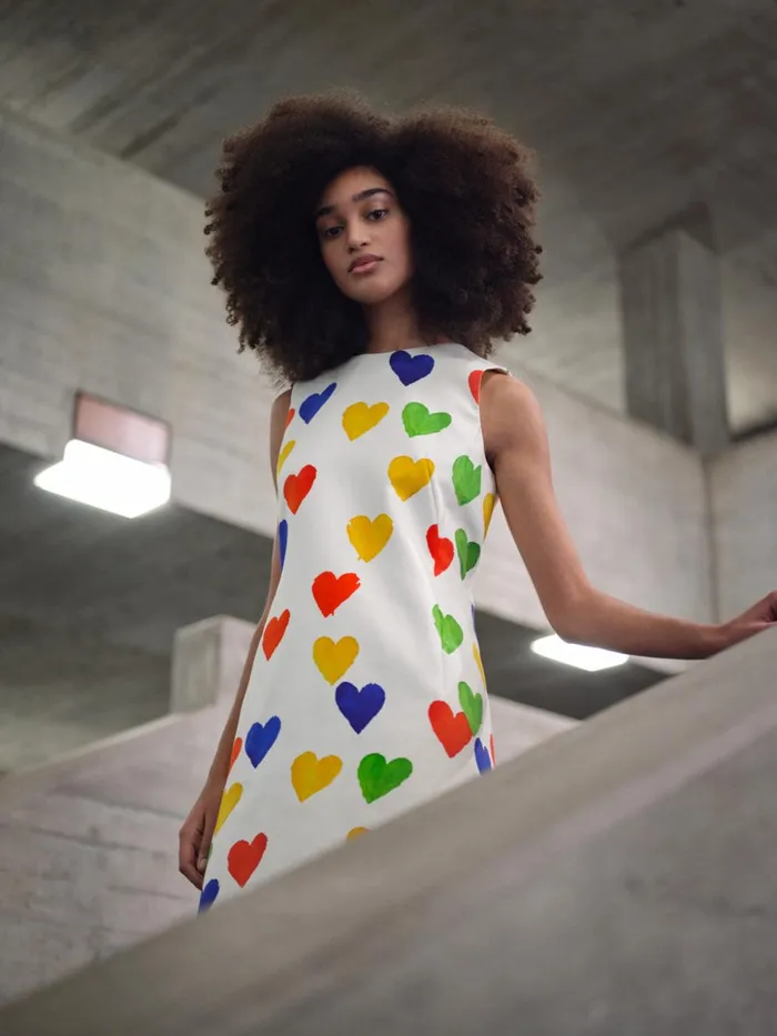 Cotton Silk DoubleFace Sheath Dress With Hearts Print Ecrumulticolor Women Akris Dresses