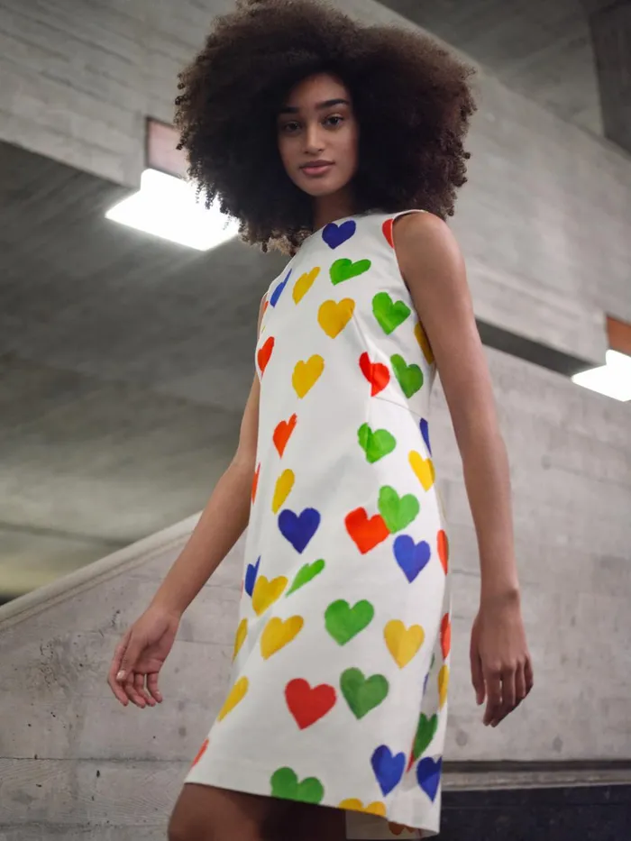 Cotton Silk DoubleFace Sheath Dress With Hearts Print Ecrumulticolor Women Akris Dresses