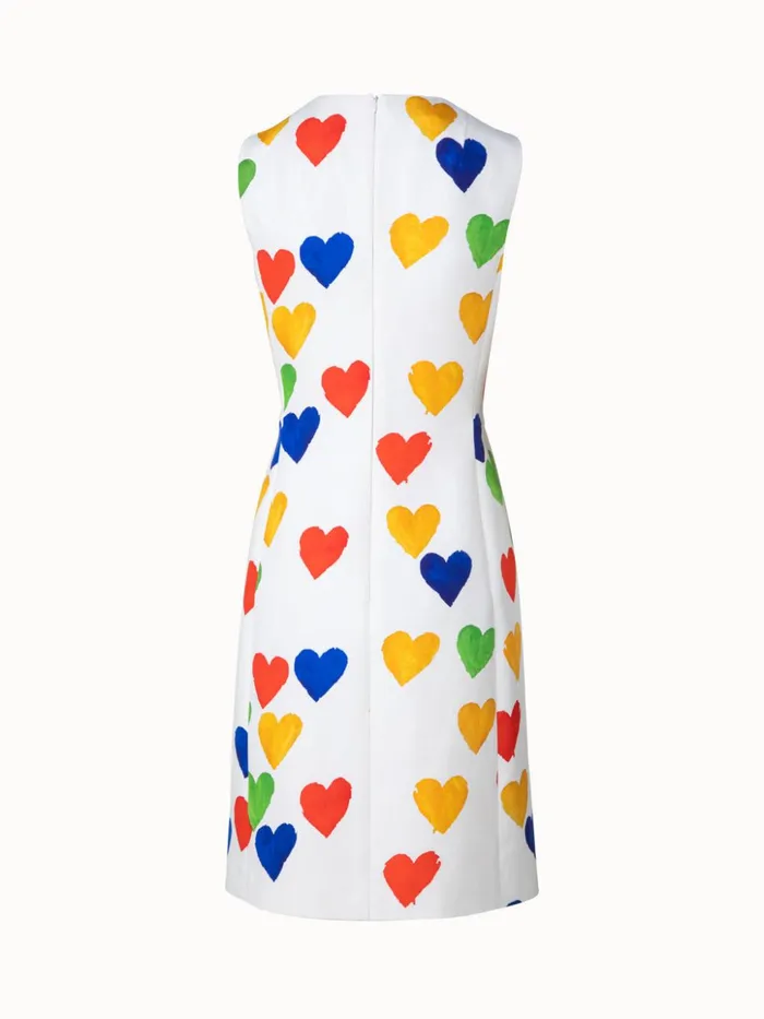Cotton Silk DoubleFace Sheath Dress With Hearts Print Ecrumulticolor Women Akris Dresses