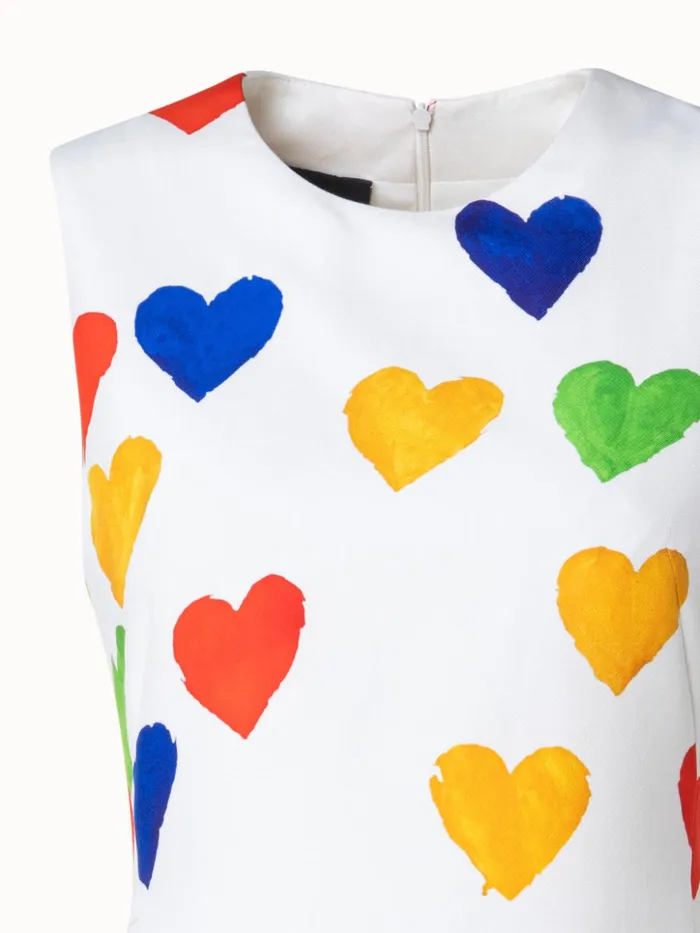 Cotton Silk DoubleFace Sheath Dress With Hearts Print Ecrumulticolor Women Akris Dresses