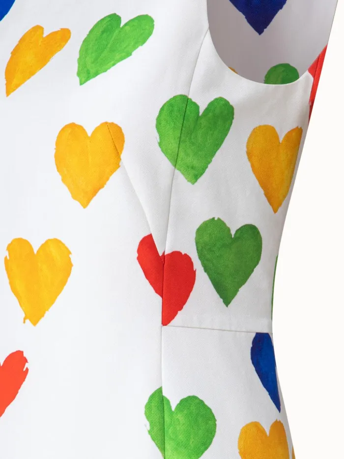 Cotton Silk DoubleFace Sheath Dress With Hearts Print Ecrumulticolor Women Akris Dresses