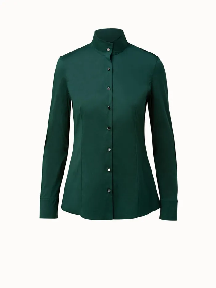 Cotton Stretch Poplin Blouse Gallus Green Women Akris Blouses