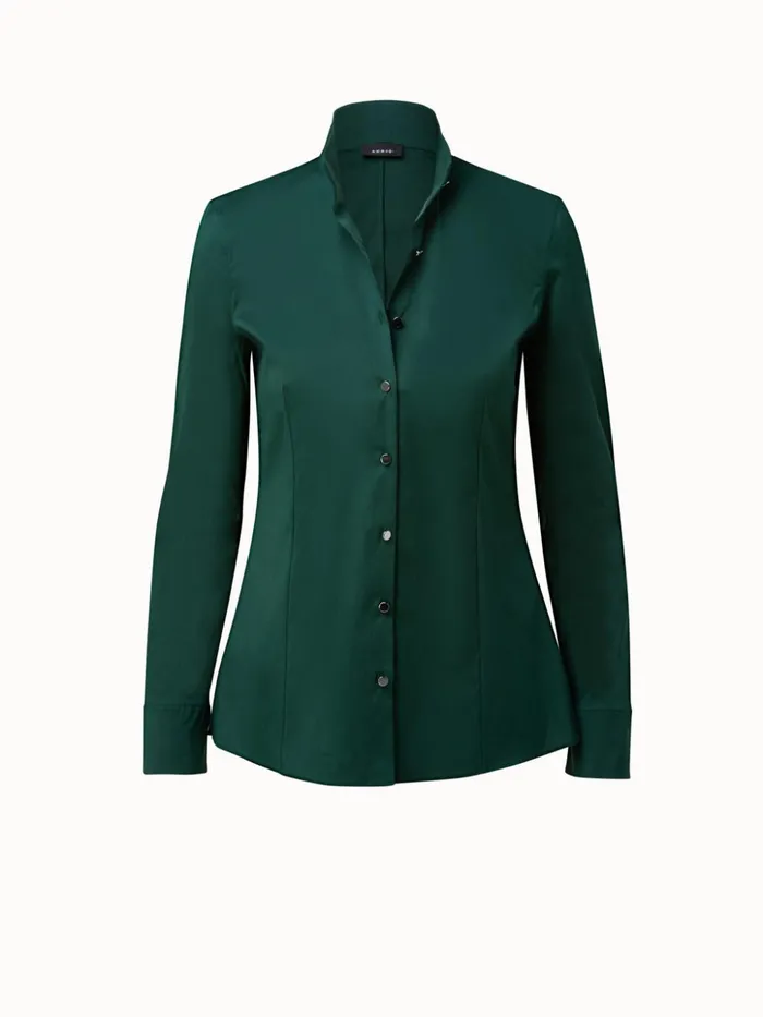 Cotton Stretch Poplin Blouse Gallus Green Women Akris Blouses