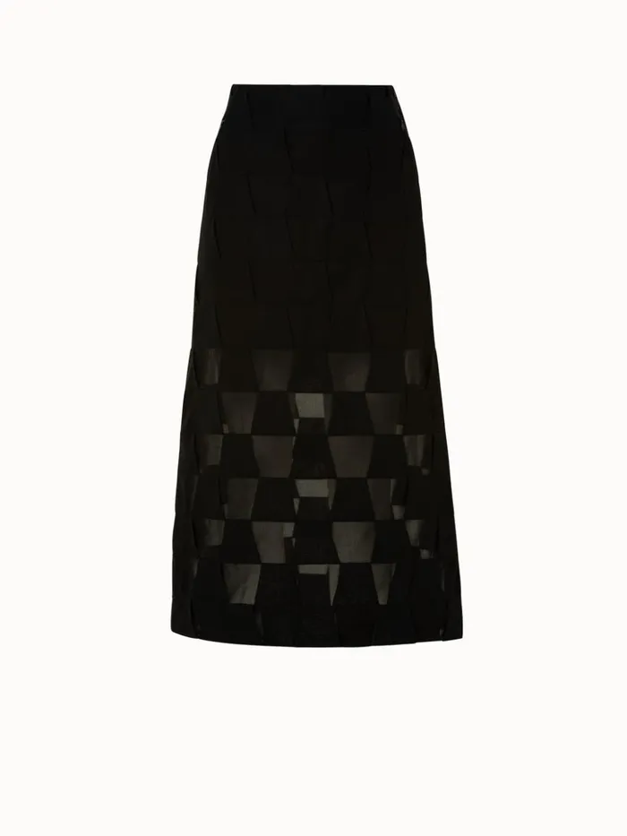 Cotton Voile Mirrored Trapezoid Long Skirt Black Women Akris Skirts