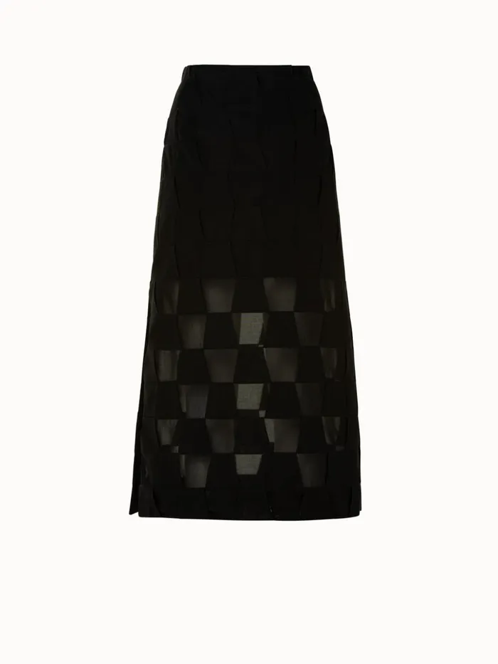 Cotton Voile Mirrored Trapezoid Long Skirt Black Women Akris Skirts