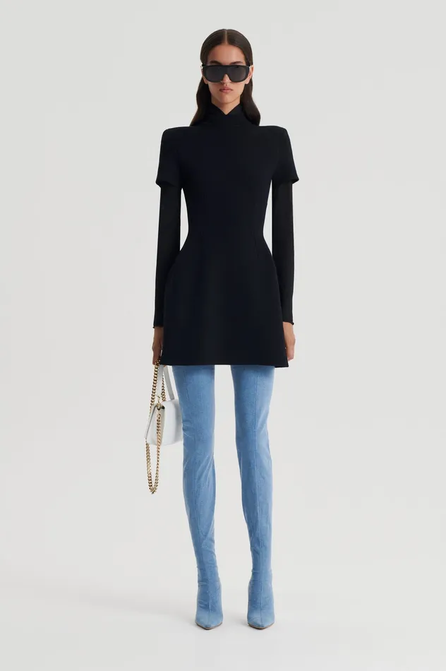 CREPE KNIT PEPLUM DRESS BLACK Dresses Scanlan Theodore Women
