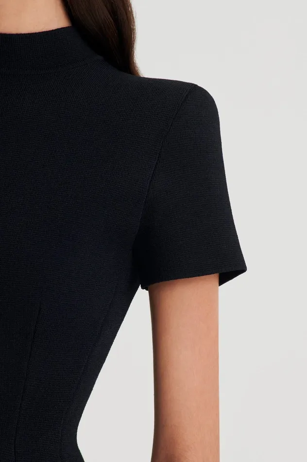 CREPE KNIT PEPLUM DRESS BLACK Dresses Scanlan Theodore Women CREPE KNIT PEPLUM DRESS BLACK Dresses Scanlan Theodore Women