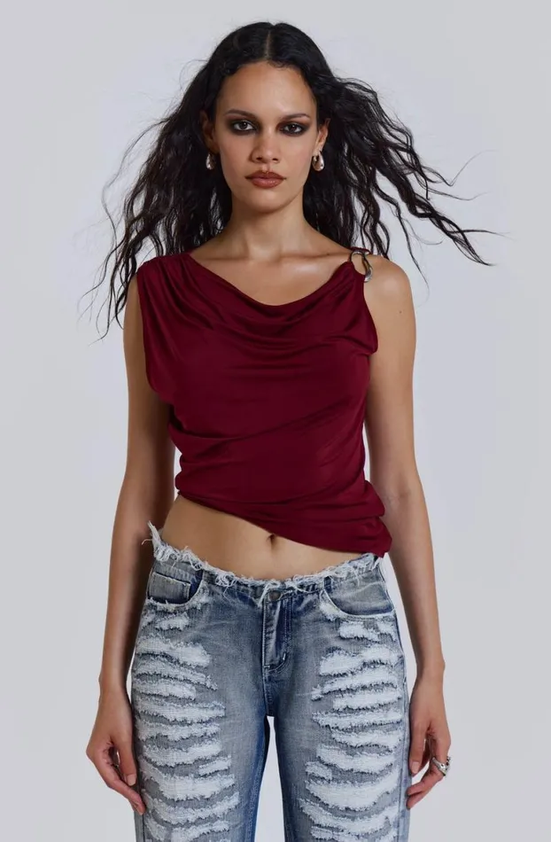 Crop Tops Women Jaded London Dare To Drape Top In Red Wine