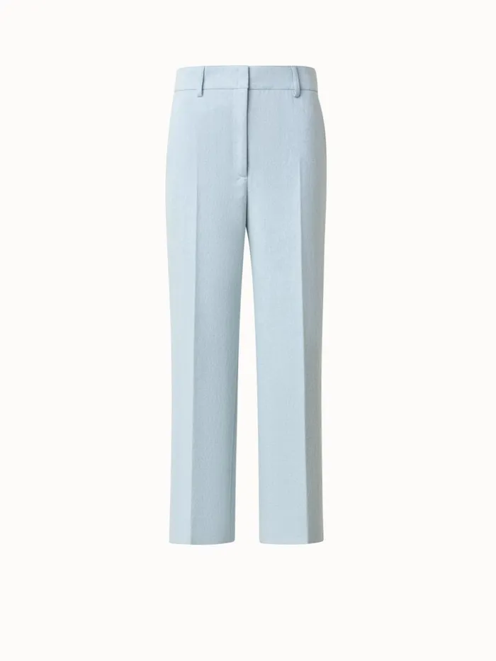 Cropped Cotton Denim Wide Leg Pants Bleached Denim Women Akris Pants
