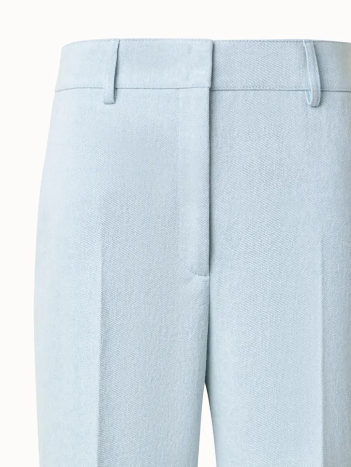 Cropped Cotton Denim Wide Leg Pants Bleached Denim Women Akris Pants