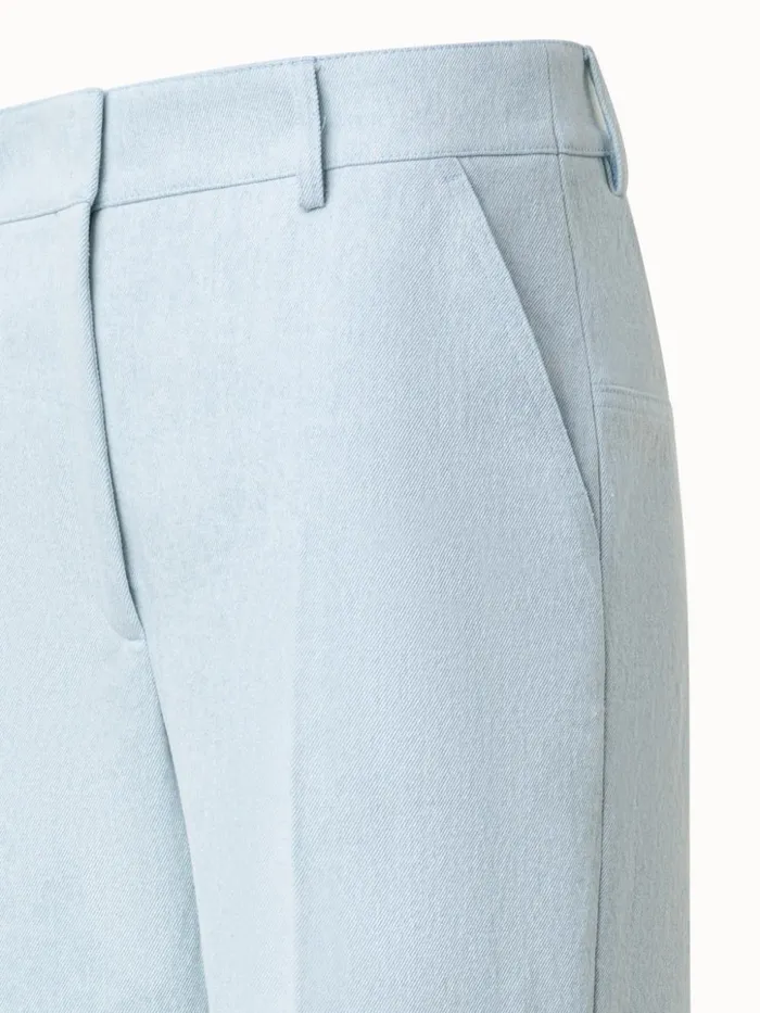 Cropped Cotton Denim Wide Leg Pants Bleached Denim Women Akris Pants