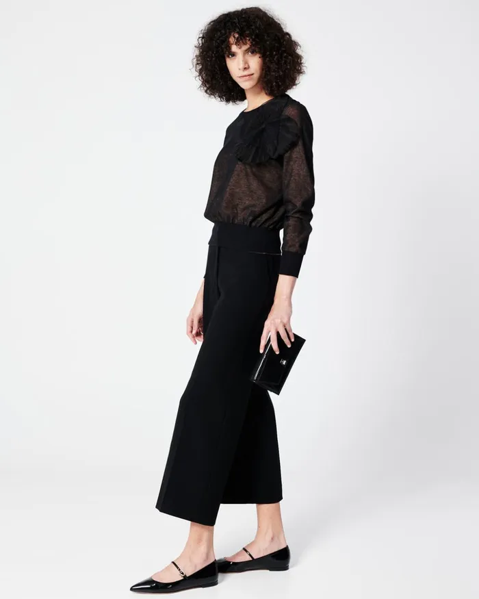 Cropped Cotton Wide Leg Pants Black Women Akris Pants