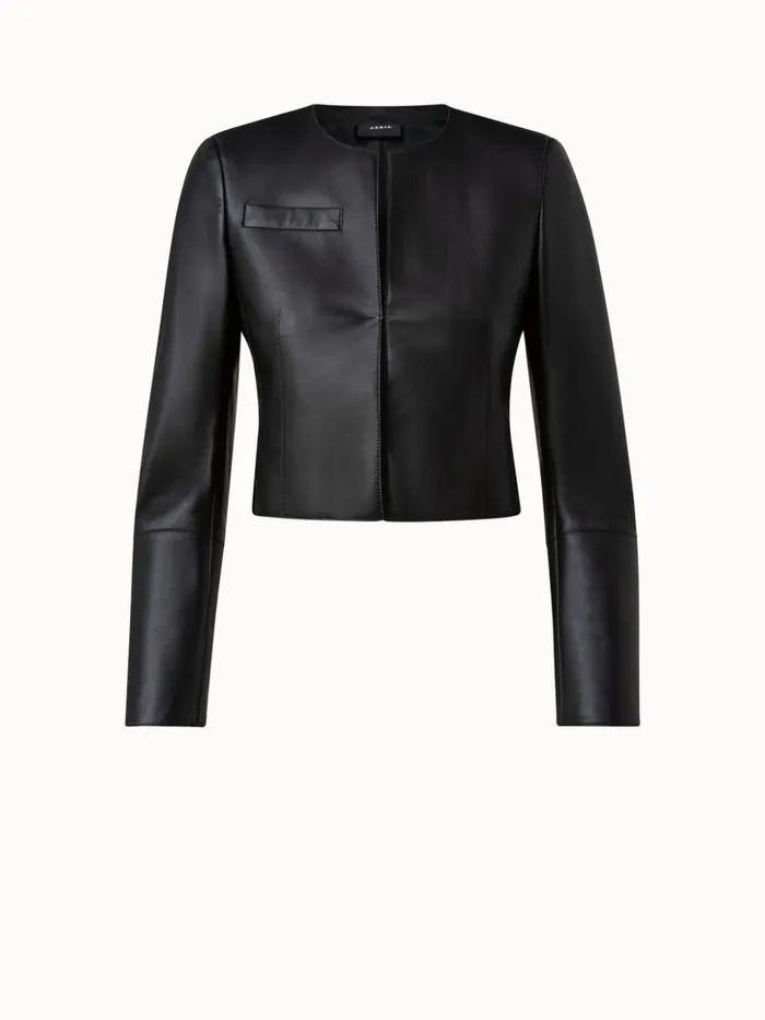 Cropped Leather Jacket Black Women Akris Jackets