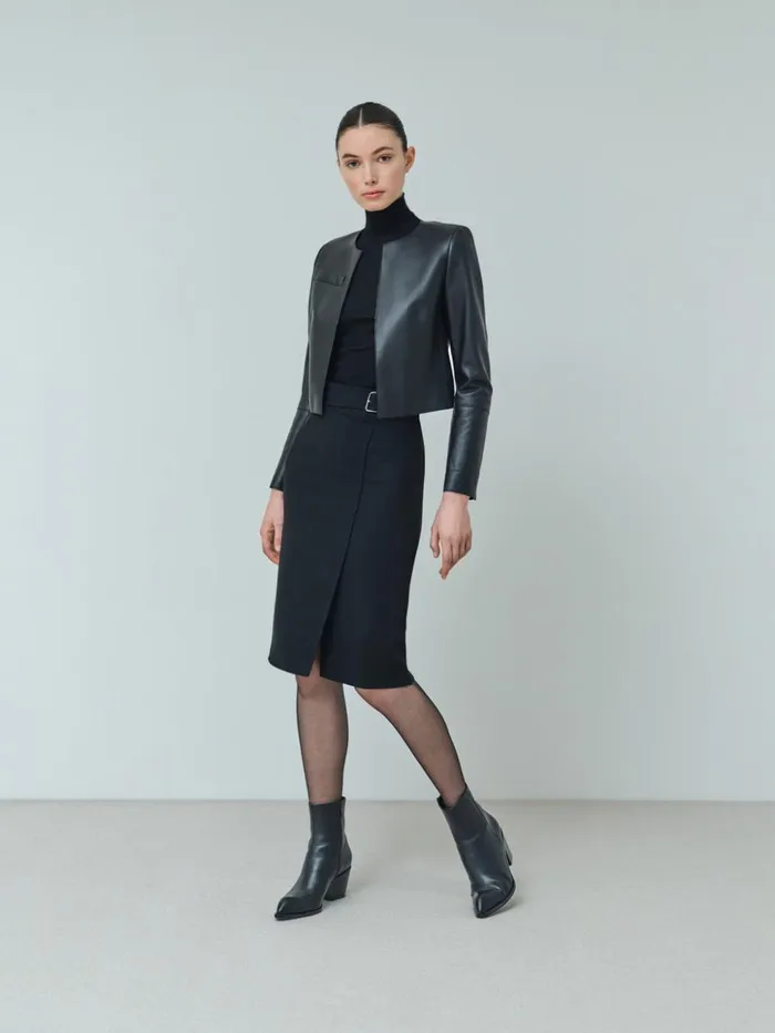 Cropped Leather Jacket Black Women Akris Jackets