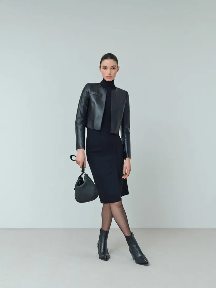 Cropped Leather Jacket Black Women Akris Jackets