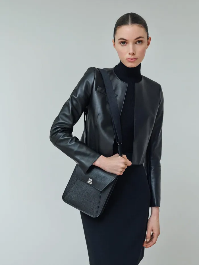 Cropped Leather Jacket Black Women Akris Jackets