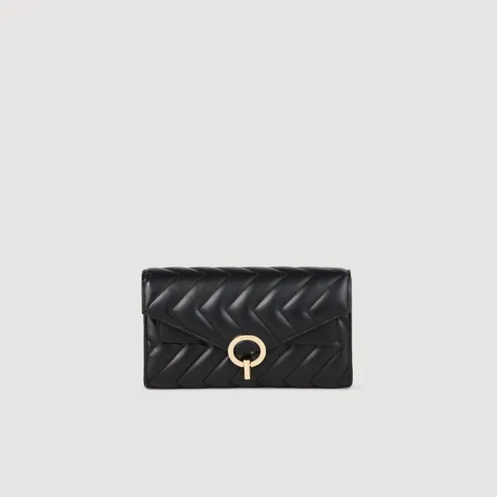 Crossbody Bags Women SANDRO Leather Crossbody Clutch Bag Black
