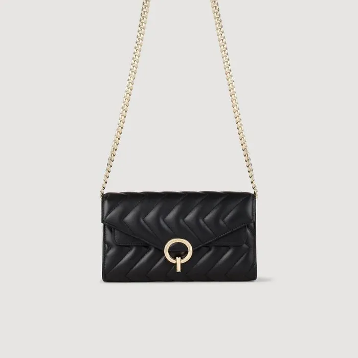 Crossbody Bags Women SANDRO Leather Crossbody Clutch Bag Black